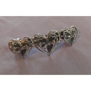 Vintage Silver Tone Heart Shaped Hair Barrette Clip